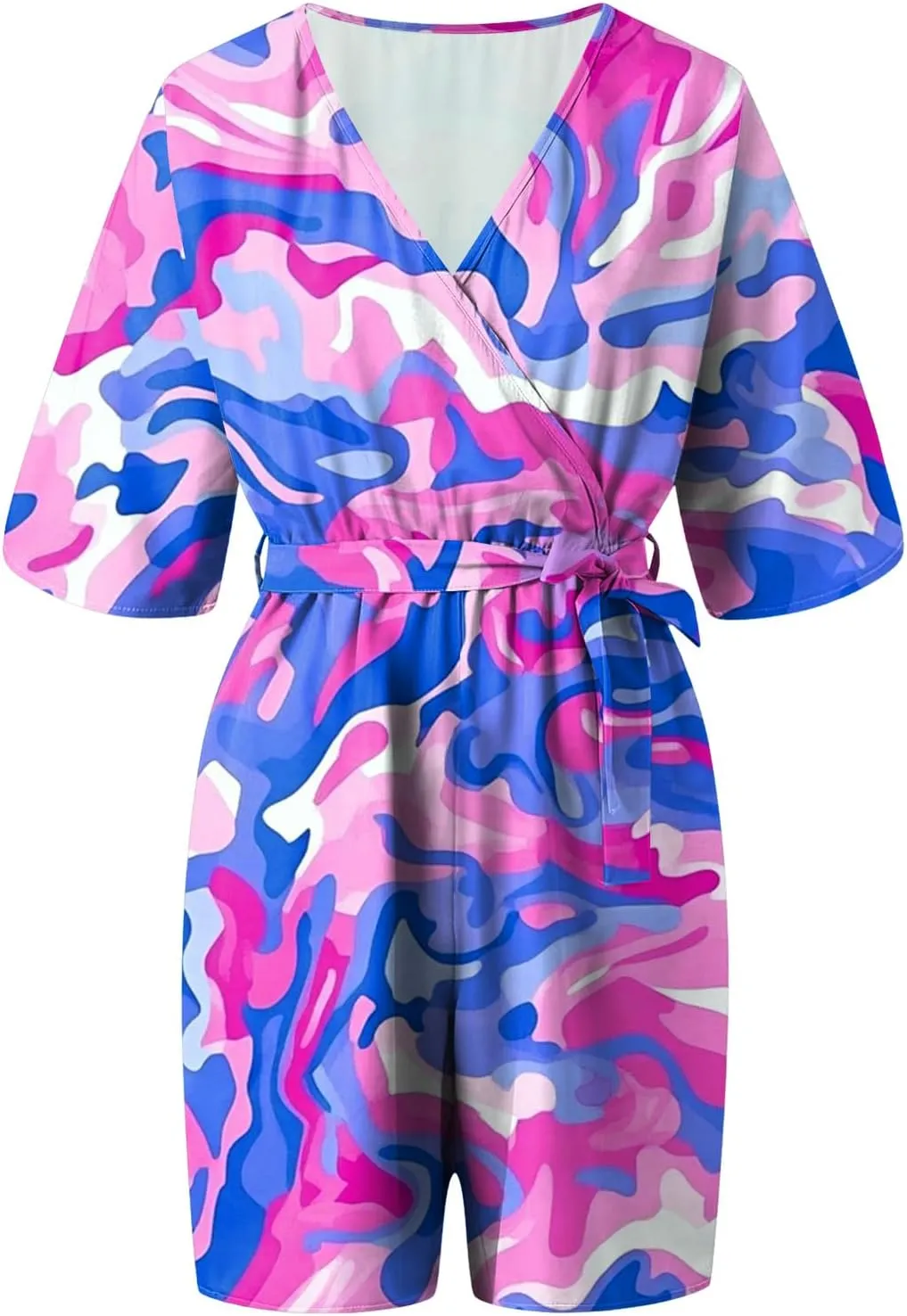 Womens Floral Print Shorts Jumpsuit Wrap V Neck Short Sleeve Casual Loose Oversized Romper