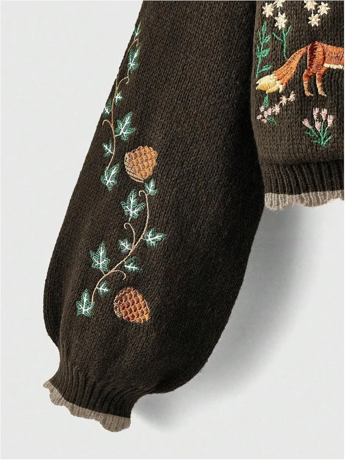 Women's Flower Embroidery Cardigans Sweaters Long Sleeve Button Down Knitted Loose Outwear
