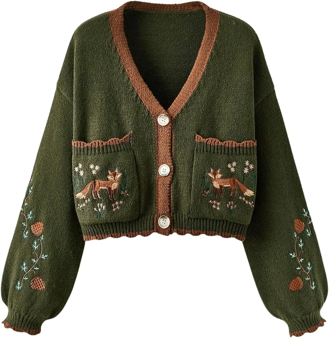 Women's Flower Embroidery Cardigans Sweaters Long Sleeve Button Down Knitted Loose Outwear
