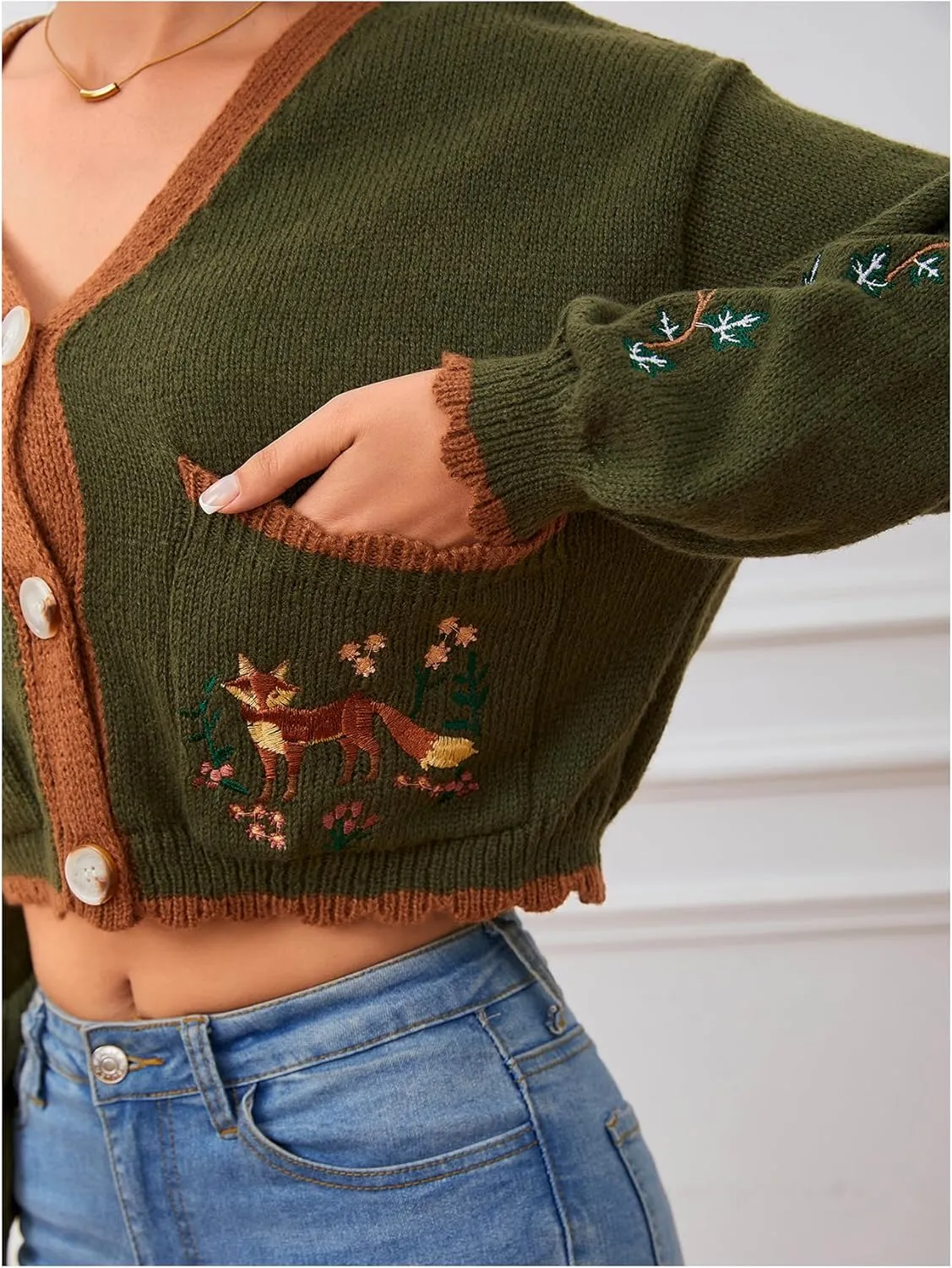 Women's Flower Embroidery Cardigans Sweaters Long Sleeve Button Down Knitted Loose Outwear