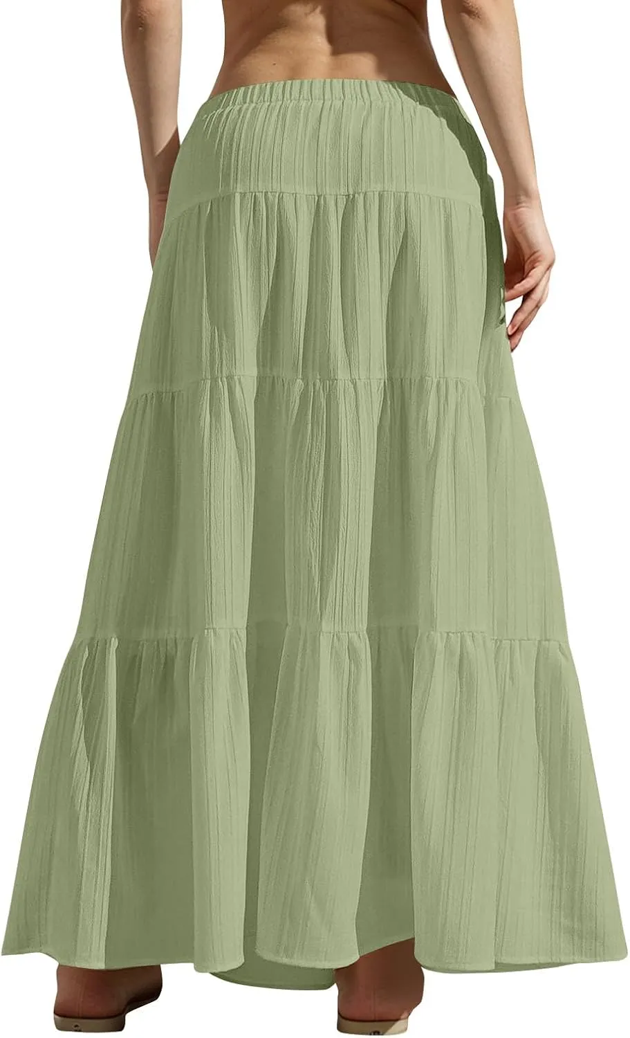Women's Flowy Flared Ruffle Boho Long Skirt Summer Maxi Skirt Tiered Long Vacation A-Line Pleated Drawstring Swing Skirts