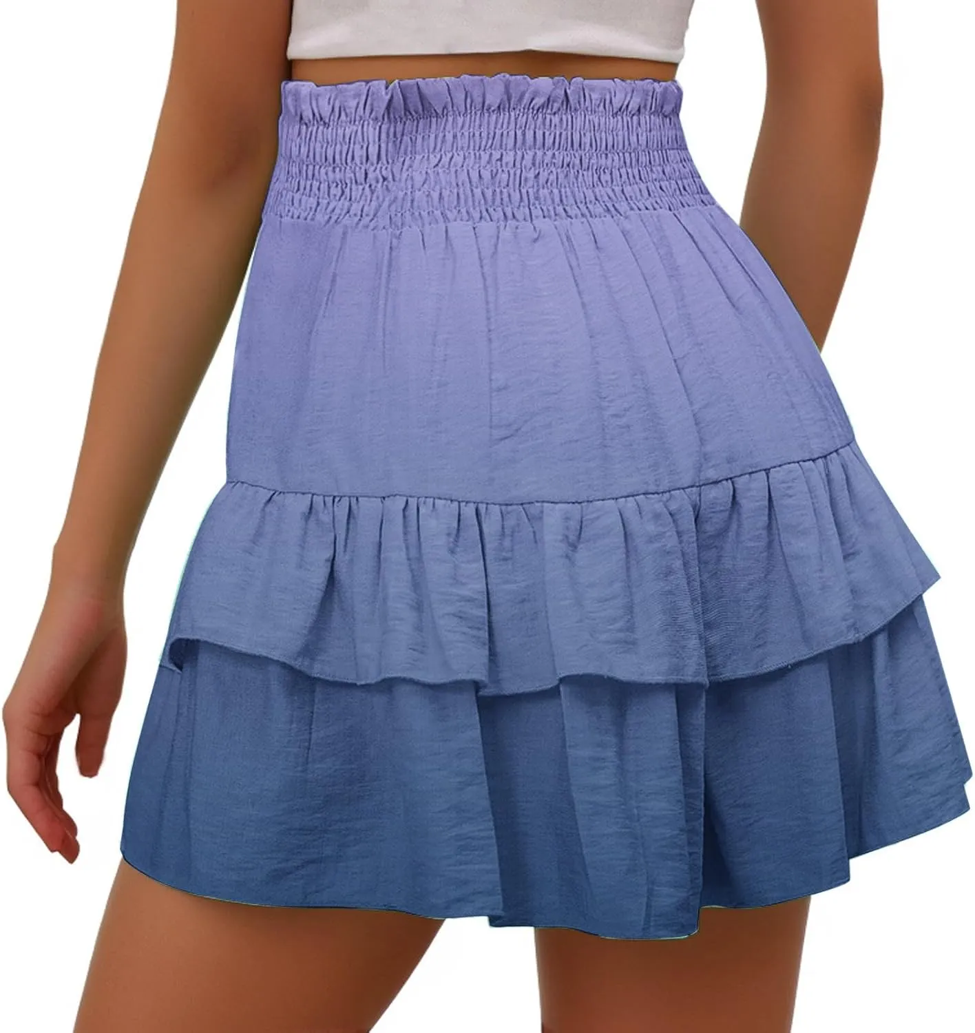Womens Flowy High Waisted Shorts Summer Casual Ruffle Skorts Cute Mini Skirts Trendy Gradient Comfy Beach Short Pants