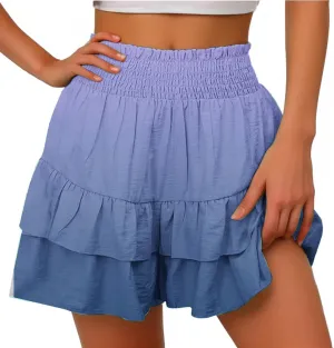 Womens Flowy High Waisted Shorts Summer Casual Ruffle Skorts Cute Mini Skirts Trendy Gradient Comfy Beach Short Pants