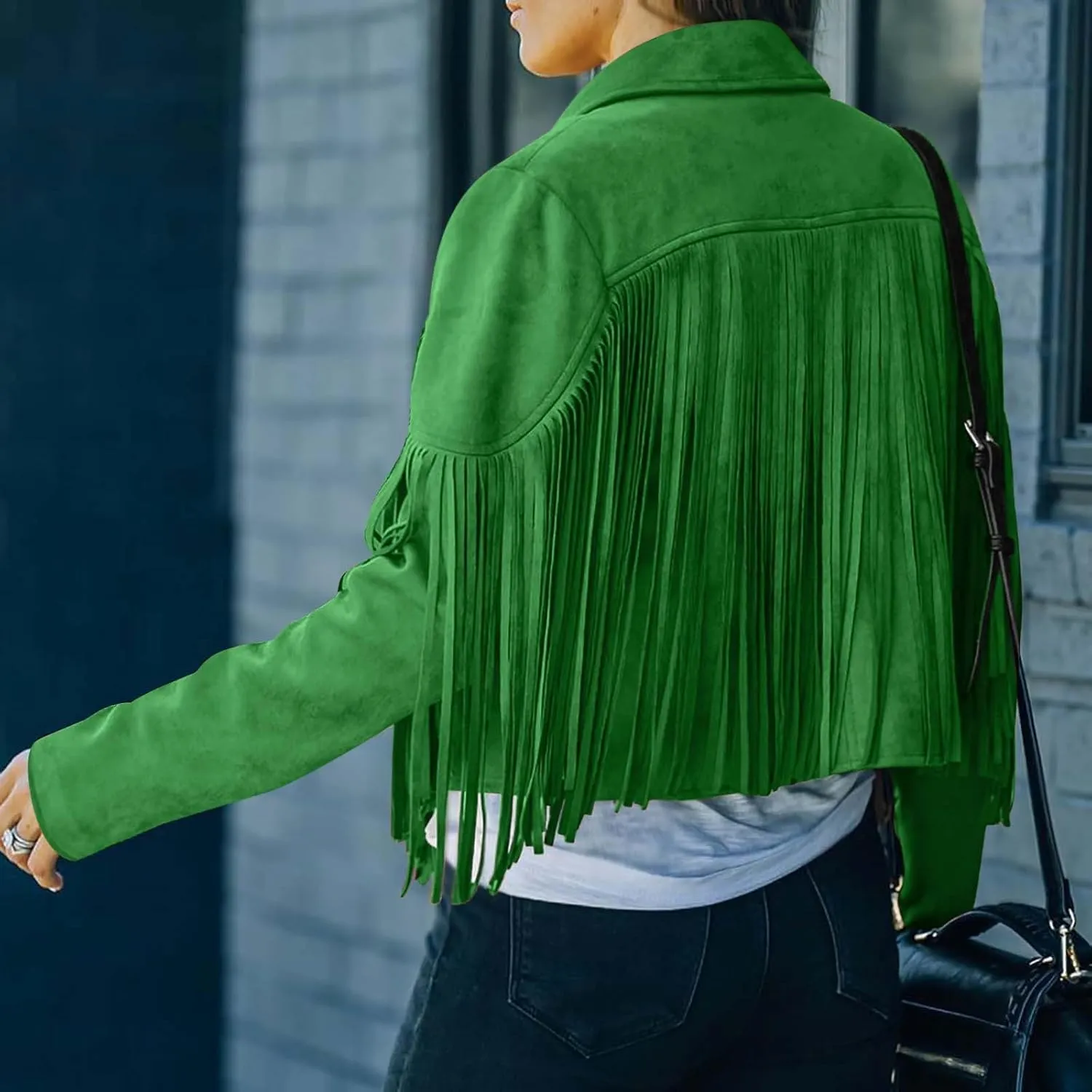 Women's Fringe Faux Suede Leather Jackets 2025 Fashion Tassel Motorcycle Cropped Coats Trendy Cardigan Outwear