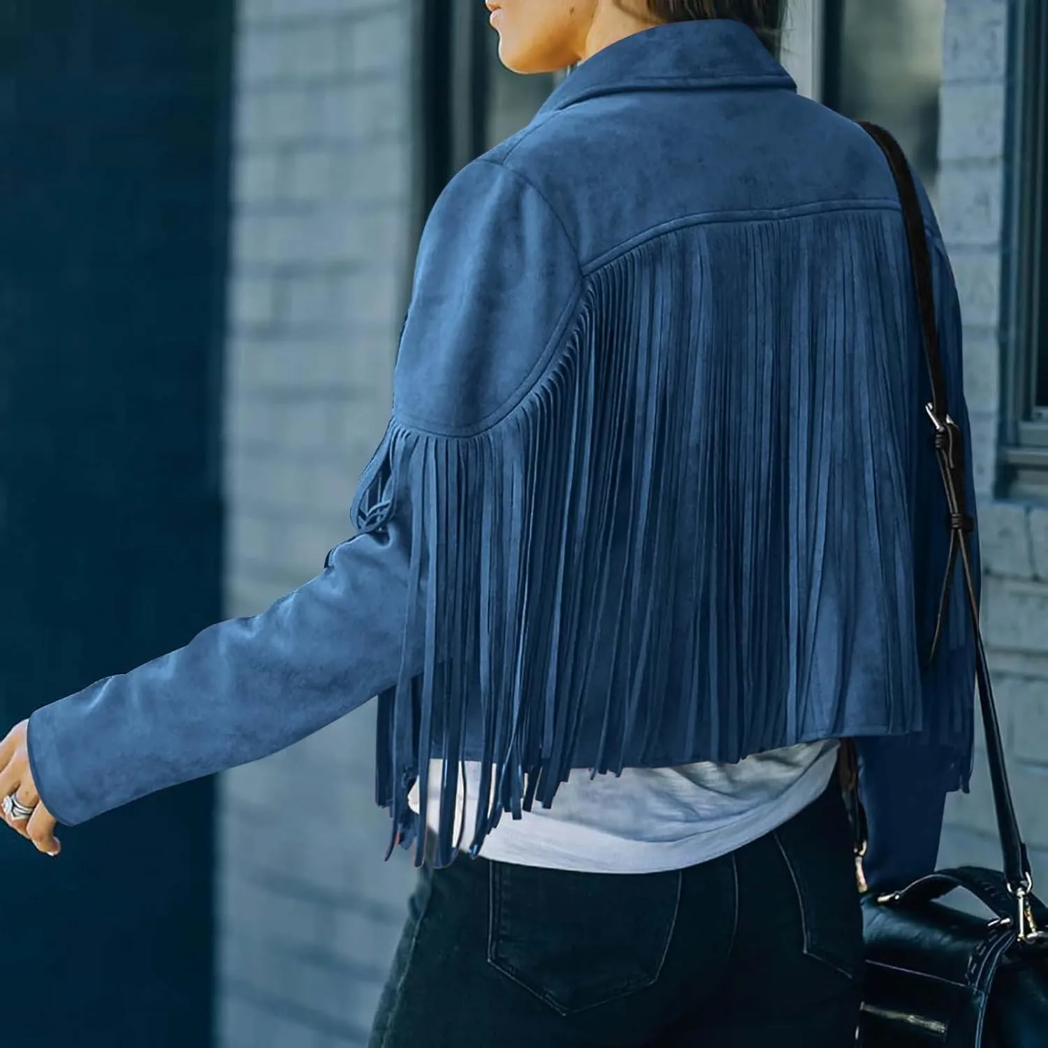 Women's Fringe Faux Suede Leather Jackets 2025 Fashion Tassel Motorcycle Cropped Coats Trendy Cardigan Outwear