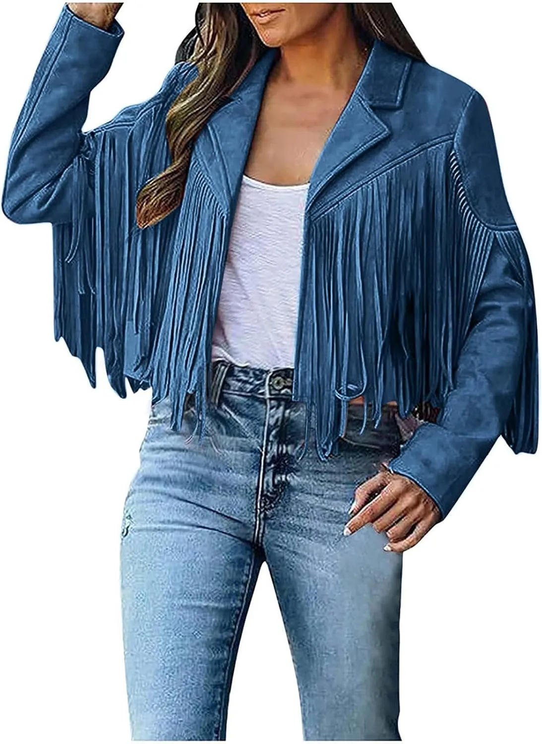 Women's Fringe Faux Suede Leather Jackets 2025 Fashion Tassel Motorcycle Cropped Coats Trendy Cardigan Outwear
