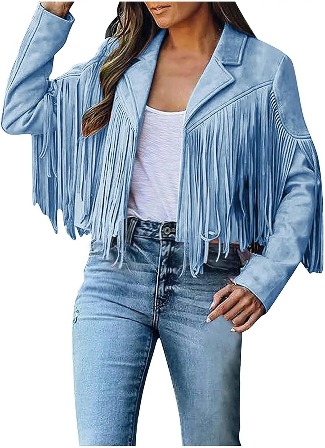Women's Fringe Faux Suede Leather Jackets 2025 Fashion Tassel Motorcycle Cropped Coats Trendy Cardigan Outwear
