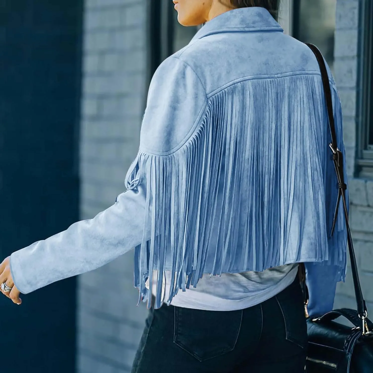Women's Fringe Faux Suede Leather Jackets 2025 Fashion Tassel Motorcycle Cropped Coats Trendy Cardigan Outwear