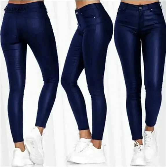 Womens High-Waist PU Leather Leggings  Stretchy Faux Leather Pants for Club, Casual, or Night Out