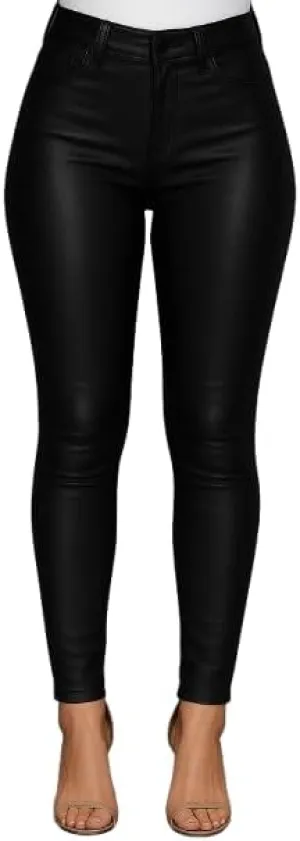 Womens High-Waist PU Leather Leggings  Stretchy Faux Leather Pants for Club, Casual, or Night Out