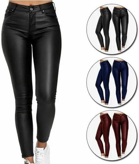 Womens High-Waist PU Leather Leggings  Stretchy Faux Leather Pants for Club, Casual, or Night Out