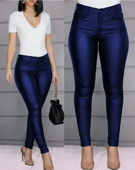 Womens High-Waist PU Leather Leggings  Stretchy Faux Leather Pants for Club, Casual, or Night Out