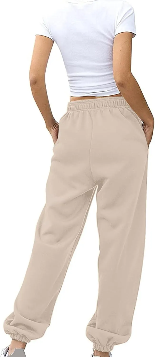 Womens High Waisted Baggy Sweatpants Workout Cinch Bottom High Waist Jogger Pants Y2k Trendy Pockets Lounge Trousers