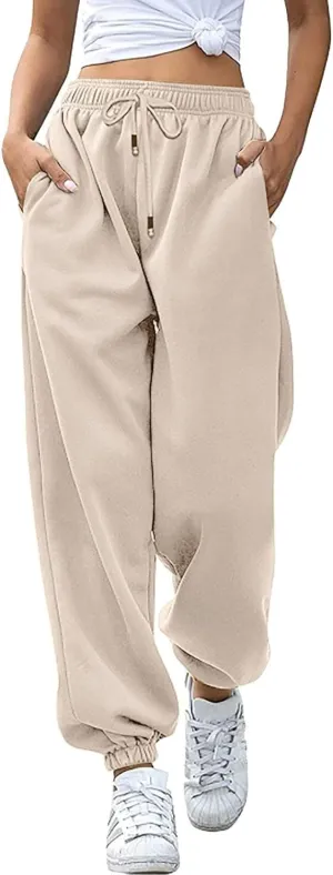 Womens High Waisted Baggy Sweatpants Workout Cinch Bottom High Waist Jogger Pants Y2k Trendy Pockets Lounge Trousers