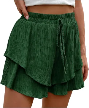 Women's High Waisted Shorts Summer Casual Comfy Flowy Beach Skorts Cute Mini Skirts Wide Leg Vacation Short Pants