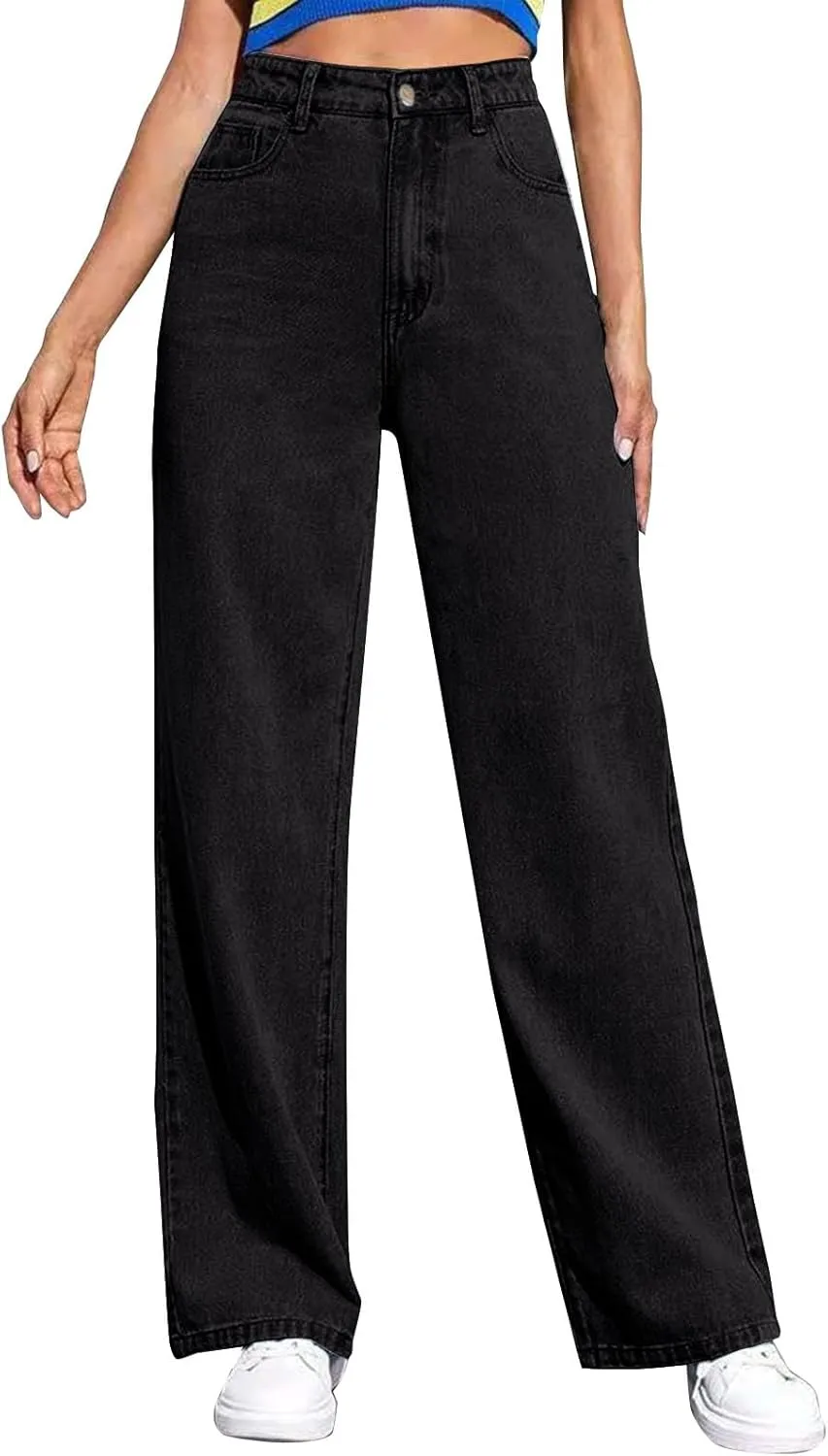 Women's High Waisted Wide Leg Jeans with Forward Pockets Trendy Casual Denim Pants for Comfort and Style Everyday
