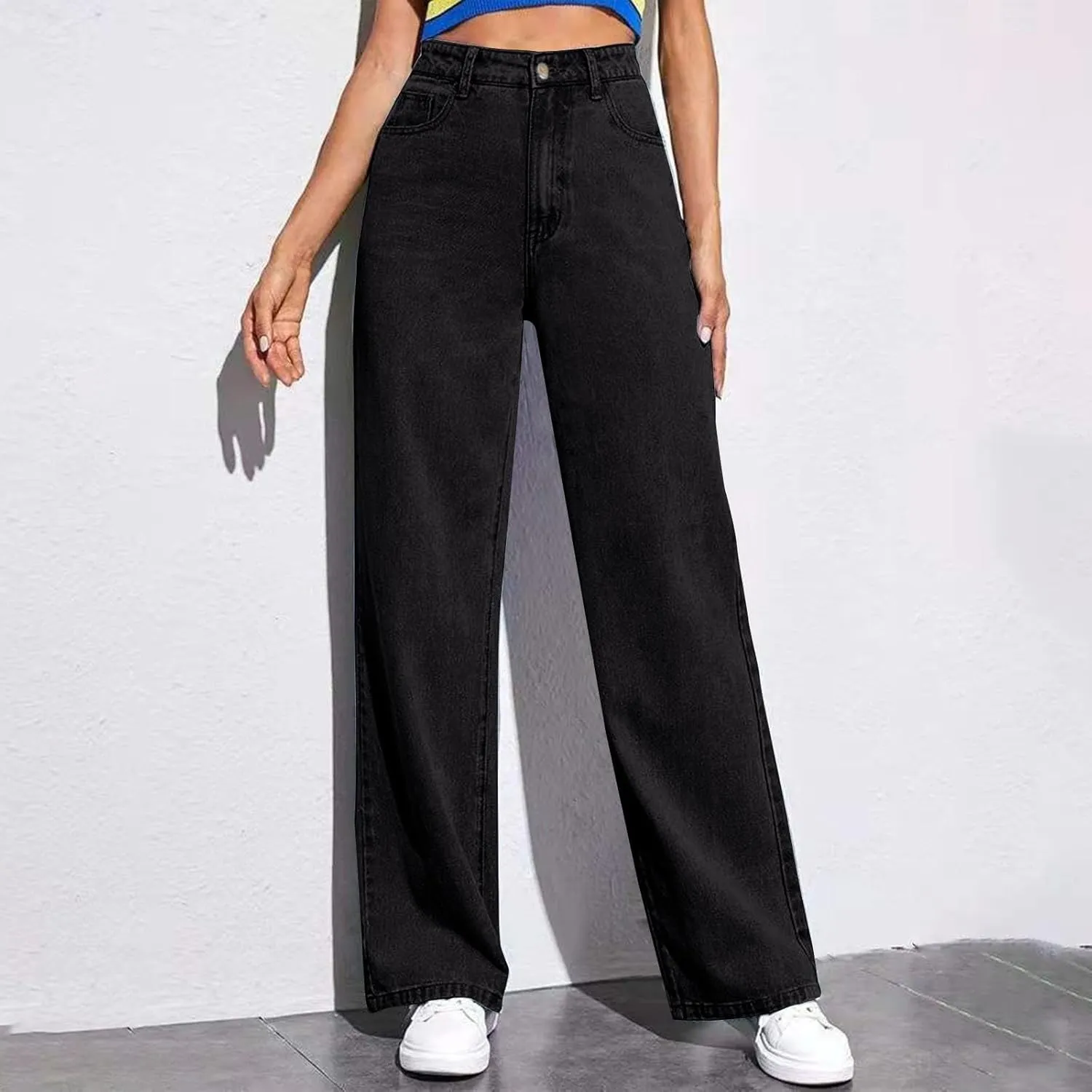 Women's High Waisted Wide Leg Jeans with Forward Pockets Trendy Casual Denim Pants for Comfort and Style Everyday