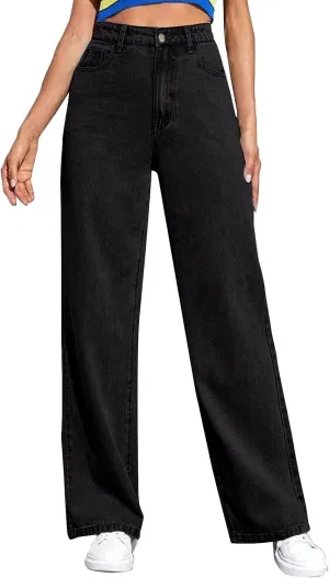 Women's High Waisted Wide Leg Jeans with Forward Pockets Trendy Casual Denim Pants for Comfort and Style Everyday