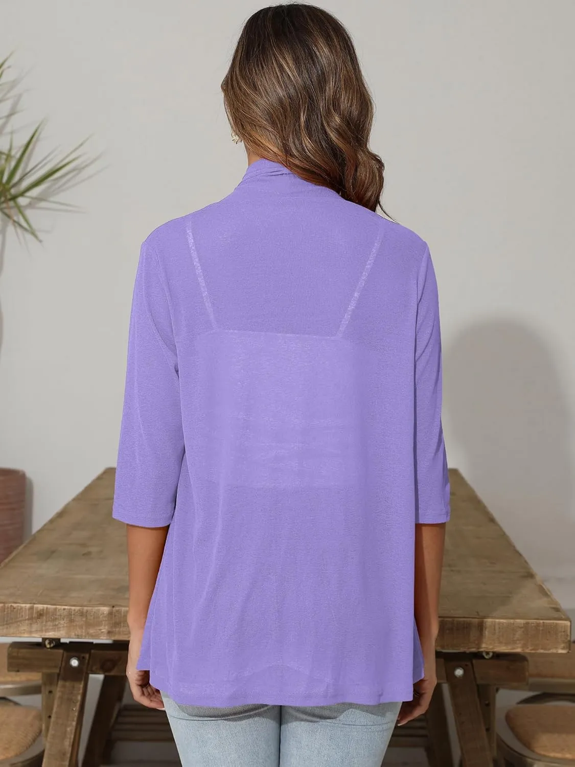 Women's Lightweight Open Front Cardigans 3/4 Sleeve Casual Soft Sheer Cardigan S-3XL