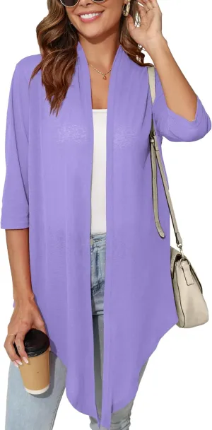 Women's Lightweight Open Front Cardigans 3/4 Sleeve Casual Soft Sheer Cardigan S-3XL