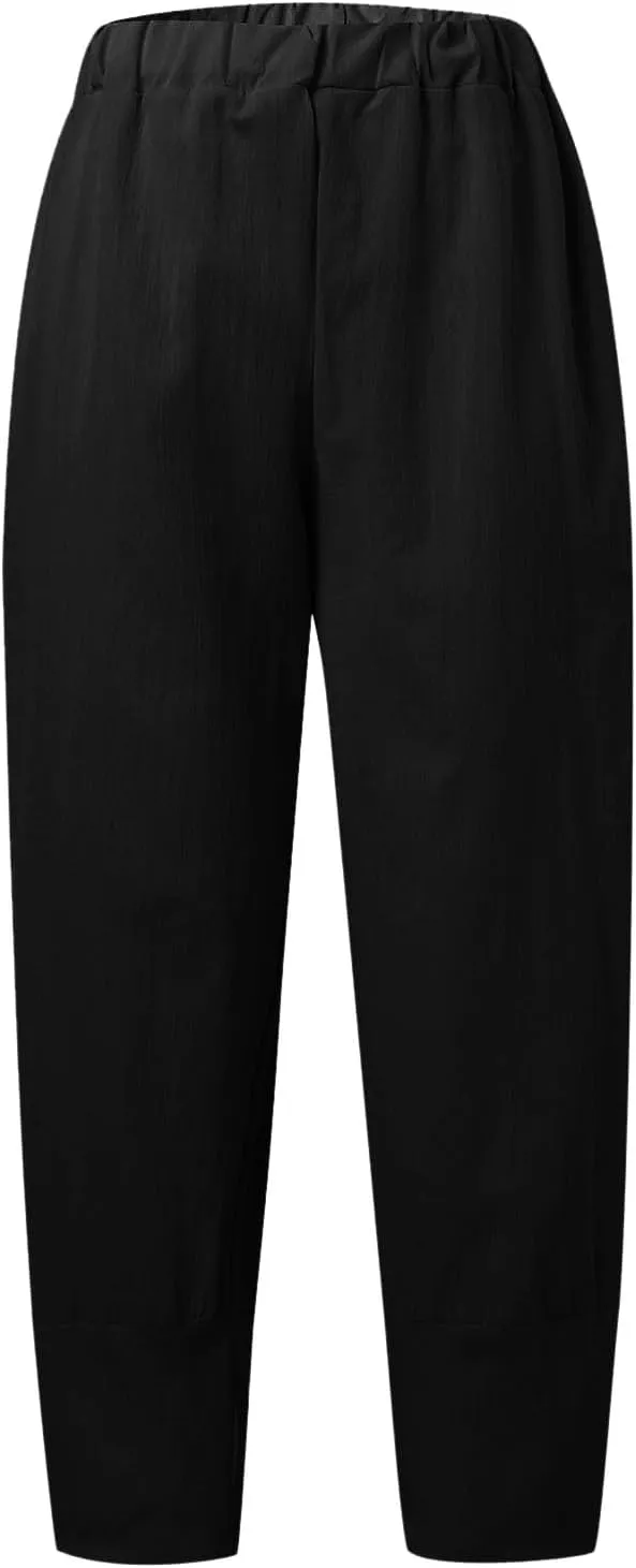 Womens Linen Blend Summer Baggy Pant Trousers Low Waist Wide Leg Plus Size Palazzo Pants Beach