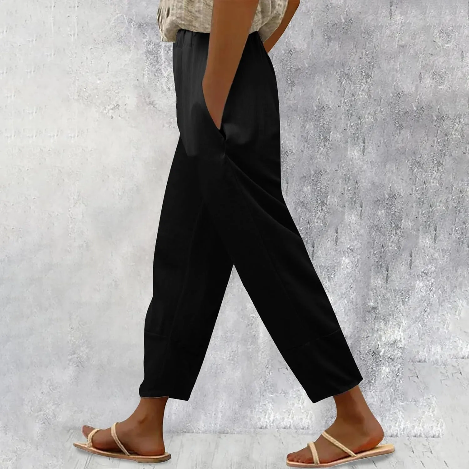 Womens Linen Blend Summer Baggy Pant Trousers Low Waist Wide Leg Plus Size Palazzo Pants Beach