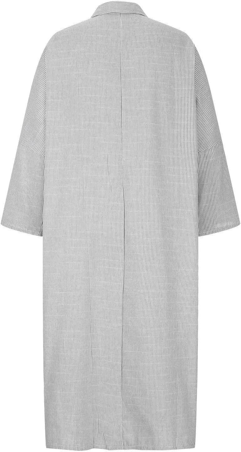 Womens Long Sleeve Button Down Shirt Dress Casual Striped Print Maxi Dresses Loose Fit Floor Length Slit Dress