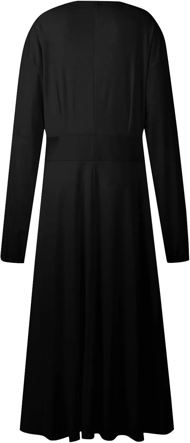 Women's Long Sleeve Dressy Dresses Casual V-Neck Fashion Midi Winter Christmas Printed Trendy Swing Dress