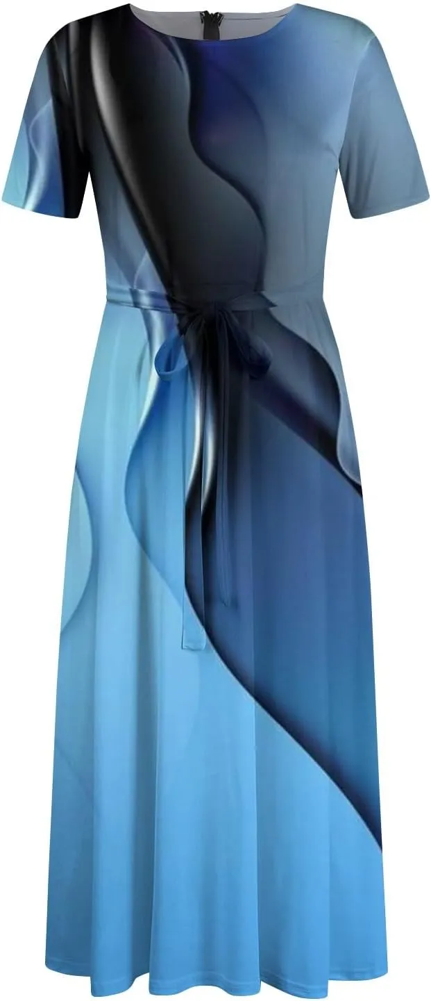 Women's Maxi Dresses Summer Casual Loose Trendy Short Sleeve Floral Print Solid Flowy Dress 2025 Plus Size, XL-5XL