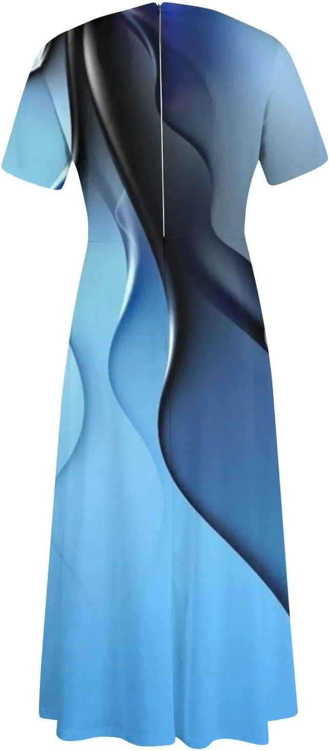 Women's Maxi Dresses Summer Casual Loose Trendy Short Sleeve Floral Print Solid Flowy Dress 2025 Plus Size, XL-5XL