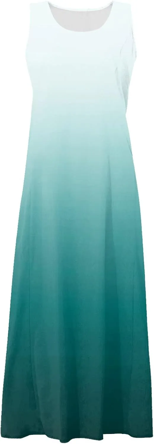 Womens Maxi Dresses Summer Casual Print Boho Cotton Linen Sundress with Pockets Loose Flowy Swing Vacation Long Dress