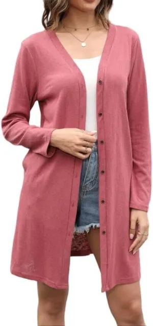 Women's Open Front Lightweight Cardigan Long Sleeve Button Down Loose Solid Outwear Sping Cardigans