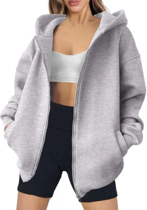 Women's Oversized Hoodies Fleece Lined Zip Up Sweatshrits Casual Fall Jackets Loose Fit Sweatshirt with Pockets
