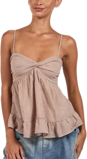 Womens Peplum Tank Tops Y2k Spaghetti Strap Ruffle Hem Smocked Cami Vest Tops Babydoll Summer Camisole