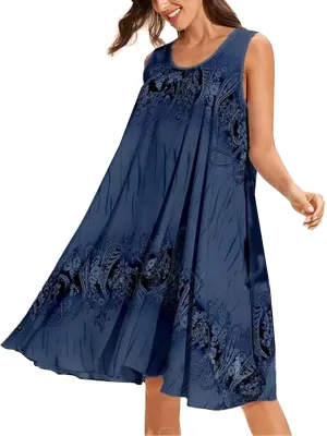 Women's Plus Size Sleeveless Summer Sundresses Swing Floral Swing Casual Midi Dress Beach Loose Flutter Sundress