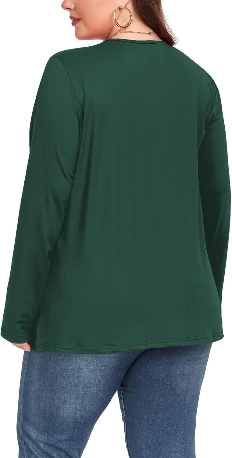 Women's Plus Size Top Henley Neck Shirt Long Sleeve Button Front Round Neck Tee Basic Ladies Loose Fit T Shirt