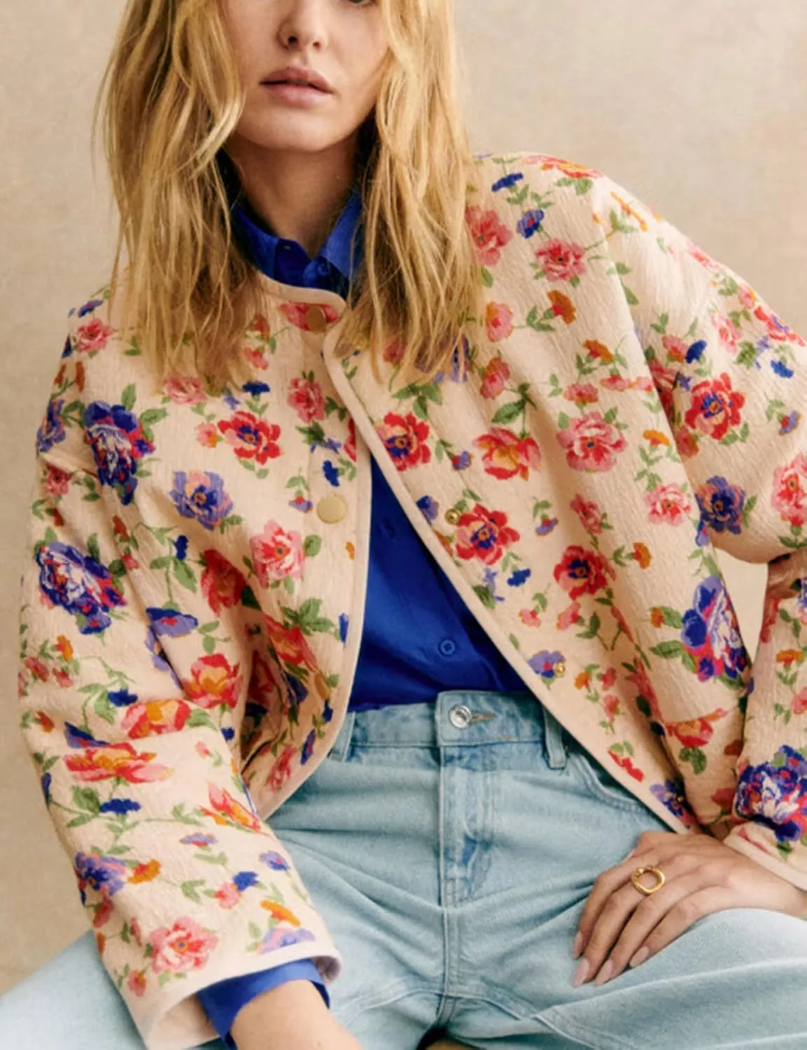 Women's Quilted Puffer Jacket Floral Printed Lightweight Cropped Open Front Cardigans Coats