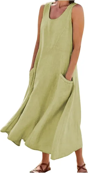 Women's Spring Sleeveless Dresses 2024 Casual Maxi Solid Color Summer Dresses, S-3XL