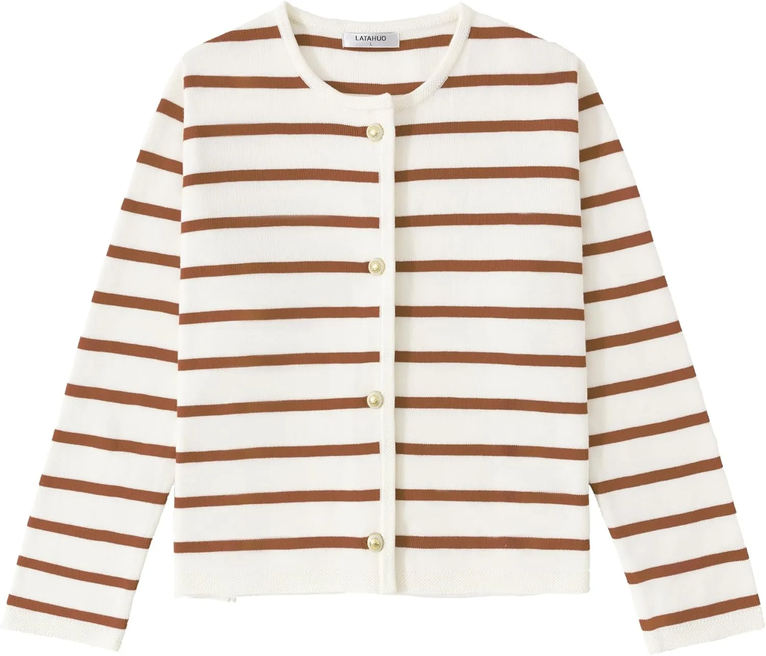 Women's Striped Cardigan Sweater Trendy Long Sleeve Button Down Crewneck Knit Cardigans