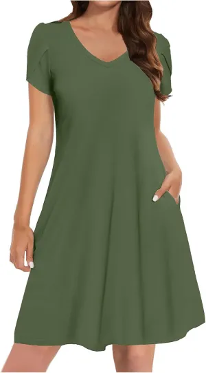 Womens Summer A-Line Dress Casual Floral Boho Dresses Flowy Beach Swing Sundress with Pockets Vacation Travel Outfits
