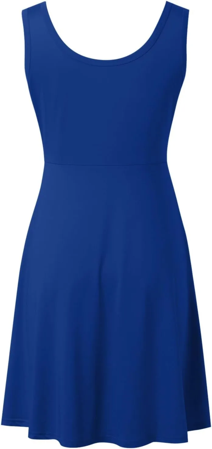 Women's Summer Casual Dresses Sleeveless Round Neck Short Tank Dress Knee Length A Line Beach Swing Skater Sundress
