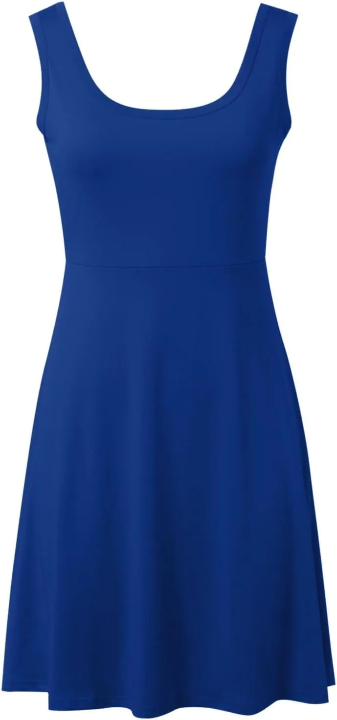 Women's Summer Casual Dresses Sleeveless Round Neck Short Tank Dress Knee Length A Line Beach Swing Skater Sundress