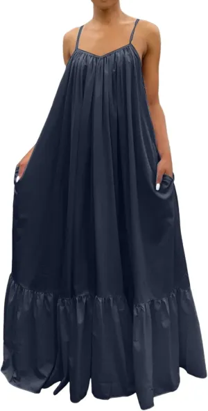 Women's Summer Casual Sleeveless Strappy Backless Maxi Dress Pleated Tiered Flowy Beach Vacation Long Dresses Sundress