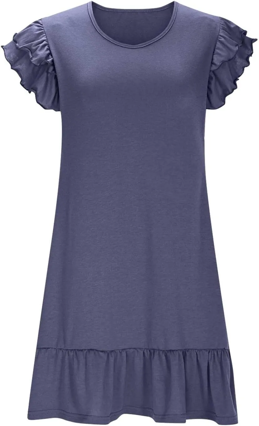 Womens Summer Dress 2025 Cute Ruffle Short Sleeved Mini Dress Casual Vacation Beach Dress Ruffle Hem Holiday Sundress