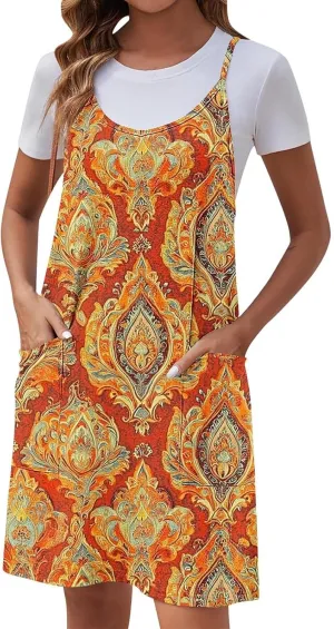 Womens Summer Dress Fashion Boho Sundress Casual Spaghetti Strap Floral Print Beach Vacation Short Dress