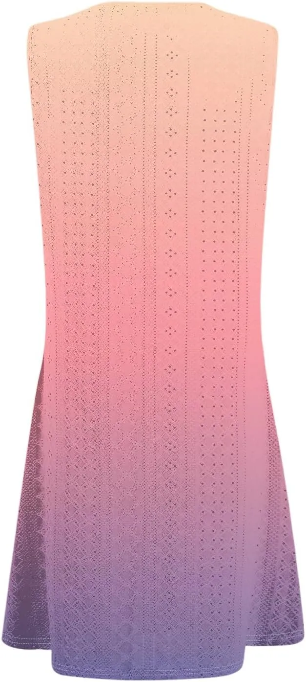 Womens Summer Dresses 2025 Eyelet Casual Loose V Neck Sleeveless Sundresses Tank Coverup Dresses with Pockets