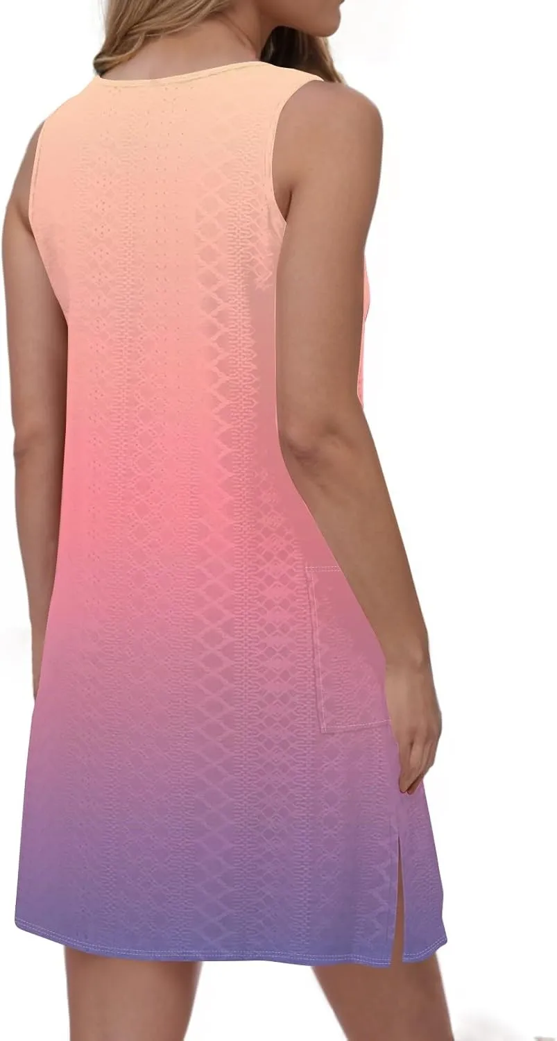 Womens Summer Dresses 2025 Eyelet Casual Loose V Neck Sleeveless Sundresses Tank Coverup Dresses with Pockets