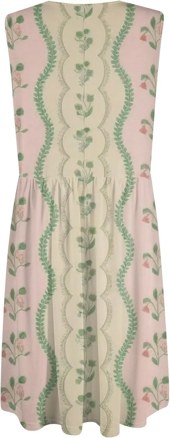Womens Summer Dresses 2025 Sleeveless Trendy Boho Tank Dress Midi Floral Beach Vacation Sundresses with Pockets
