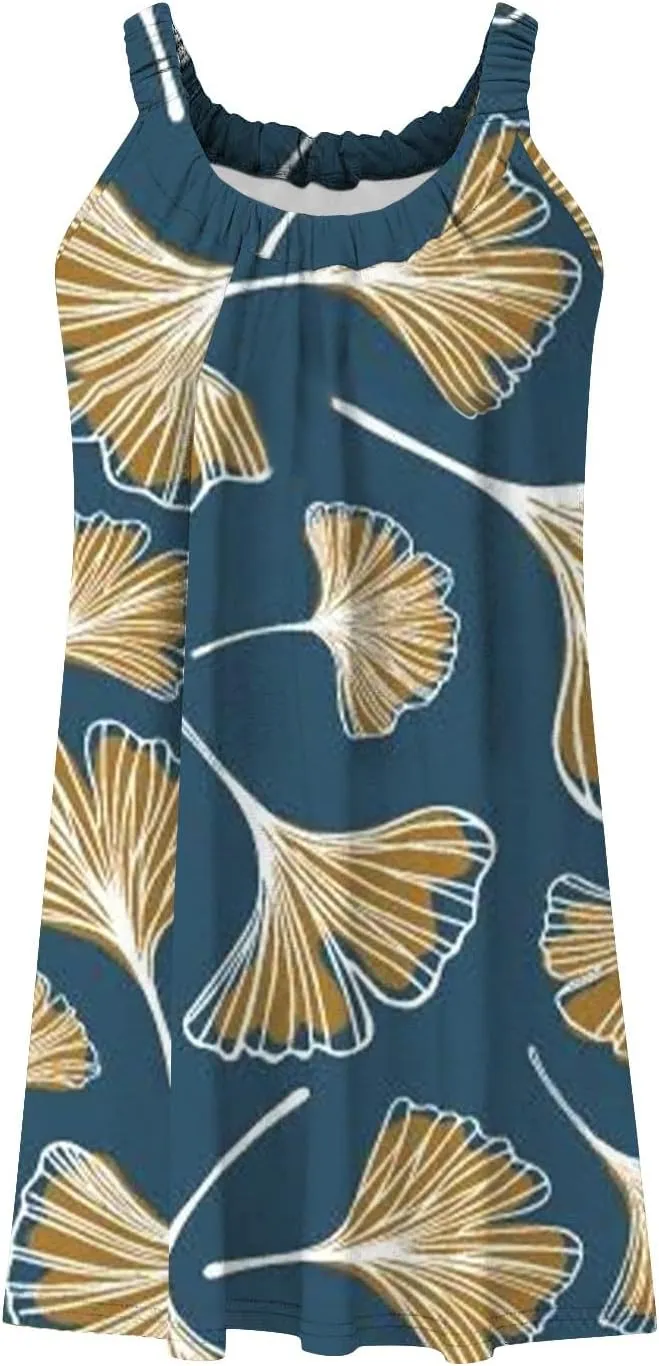 Womens Summer Dresses Bohemian Floral Tank Beach Halter Dress Casual Sleeveless Flowy Vacation Tshirt Sundresses