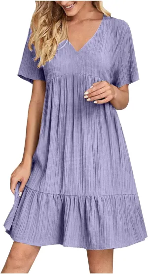 Womens Summer Dresses Sexy V Neck Party Dress Mini Ruffle Dresses Casual Beach Dress Short Sleeve Sundresses 2025
